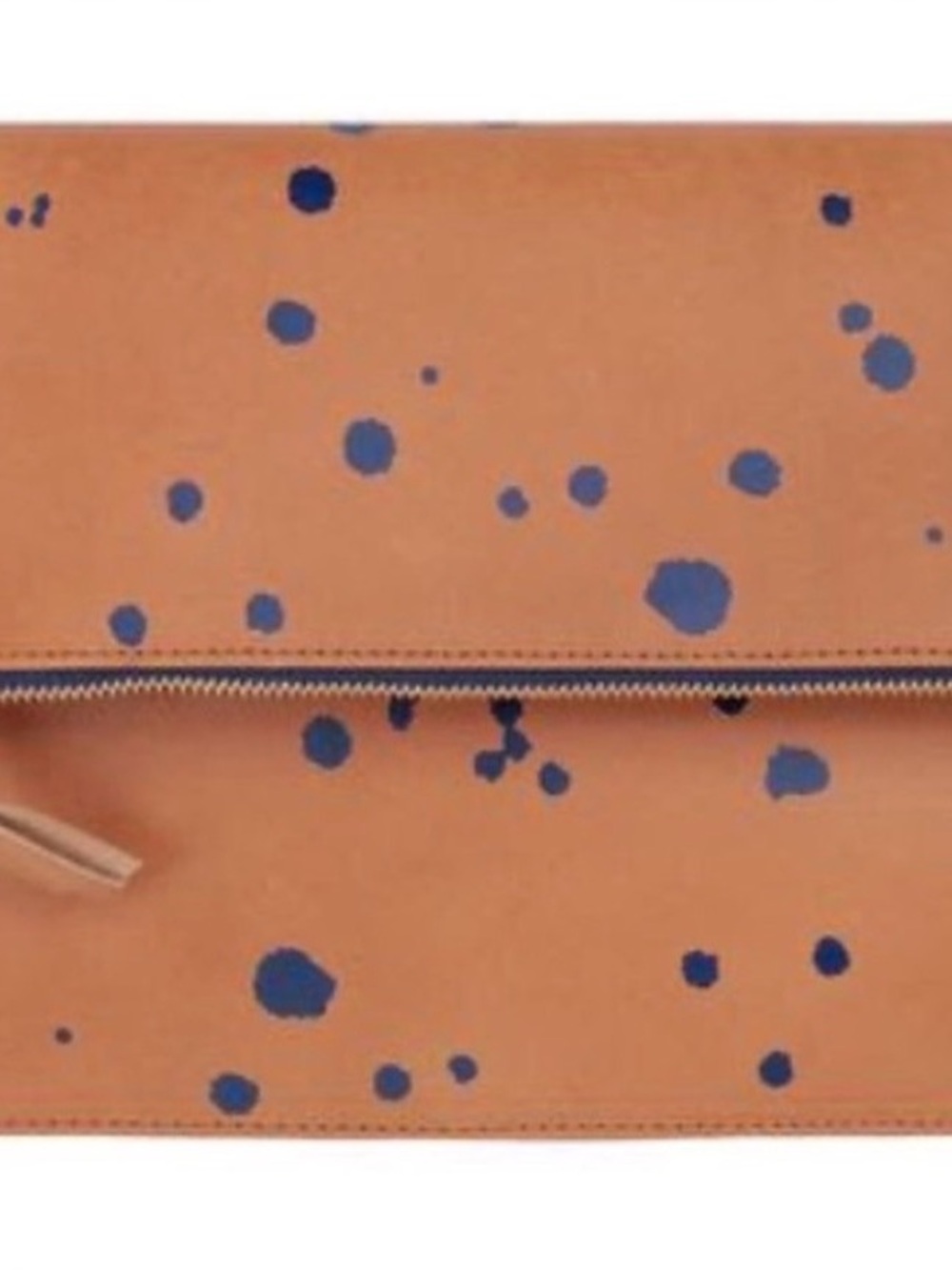 Clare V. Margot Tan Leather Clutch with Blue Dot Print NWOT